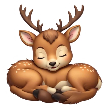 Meme-Worthy Cute Sleeping Deer Portrait Emoji, Head resting peacefully with a contented smile, showcasing a delicate, slender build and a luxuriously soft Fur, eyes shut in a serene, restful nap, Simplified yet hilariously adorable features, highly detailed, glowing with a soft, drowsy light, high shine, relaxed and utterly lovable, stylized with an air of playful laziness, bright and heartwarming, soft glowing outline, capturing the essence of a comically sleepy deer, so meme-worthy it feels like it could instantly become the next viral sensation of adorable woodland slumber! sticker