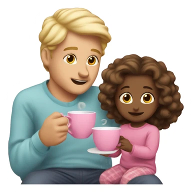 blonde dad drinks tea in pink cup with his babydaughter sticker