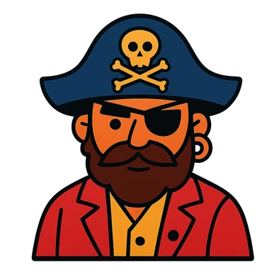 cartoonish pirate with eyepatch and hat sticker