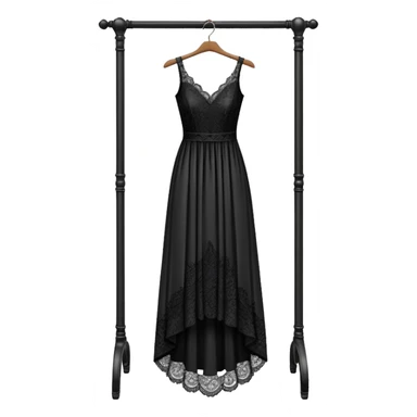 clothing rack with an elegant black dress hanging on it sticker