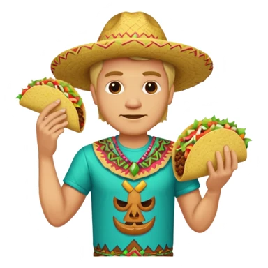 blonde man with tiki shirt holding taco sticker