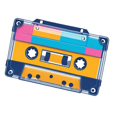 A colorful retro cassette tape with visible tape spools sticker