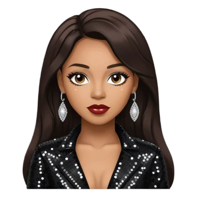 Vesta Williams, R&B Singer with long dark brown hair, black sequin outfit sticker