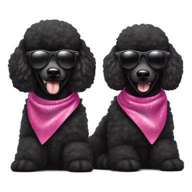 Two BLACK poodles wearing sparkling sunglasses with a big smile. Also with a bandanna around its neck. Both Dogs needs to be all black sticker