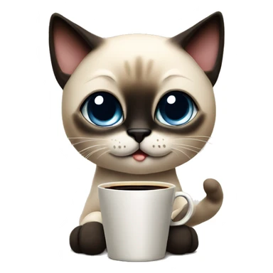 Cute Siamese cat holding with a paw, hot black coffee sticker