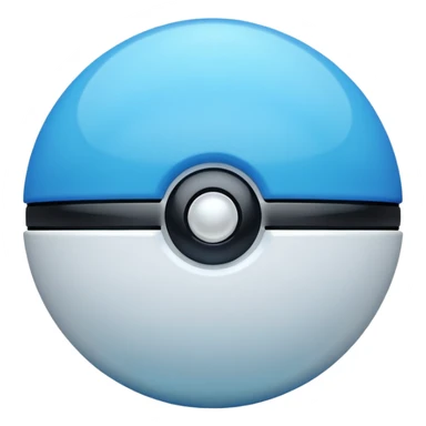 blue pokeball emoji, top half is a more saturated blue, bottom half is white, black stripe, with a white sheen, with a pearlescent finish, with a neon glow effect sticker