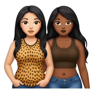 Tan Latina woman with long black hair chubby and black dark skinned woman with long blonde hair slim thick in cheetah top sexy sticker
