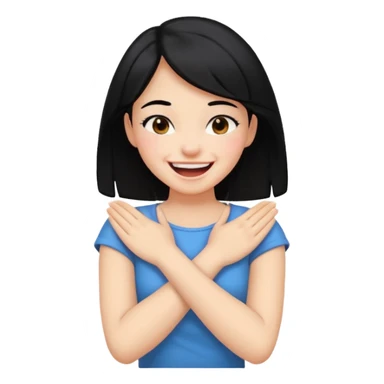 Girl with black hair arms crossed holding neck and laughing  sticker