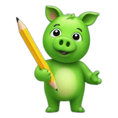 green piggy holding a pencil in his hand sticker