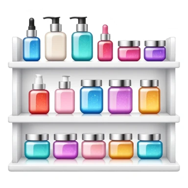 single white shelf with few beauty products and sparkles sticker