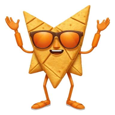 A dorito chip, with legs, arms, and a face. It can be seen wearing sunglasses sticker