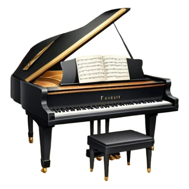 Icon for Musical Theater: a stage with a grand piano, musical notes, a spotlight, and theatrical curtains. The icon should represent the fusion of music and theater, with emphasis on performance and orchestration. Transparent background. sticker