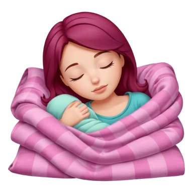 Beautiful burgundy haired girl sleeping in pink blankets sticker
