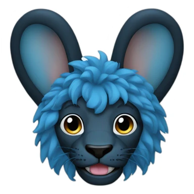 Blue hair black lion with bunny ears and a stick in his mouth sticker