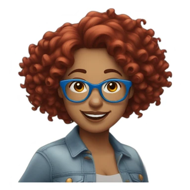 a-curvy-girl-with-dark-red-curly-hair-and-blue-glasses dancing sticker