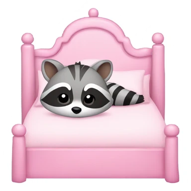 princess style bed with sleeping cute racoon wearing pink bow on head in it sticker