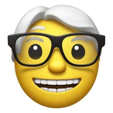 "A detailed 3D rendering of a nerd emoji with large black glasses, a wide toothy grin, and slightly raised eyebrows. The emoji has a smooth, glossy yellow surface with realistic reflections. The glasses should have thick black frames with a slight shine, and the lenses should be slightly transparent with a subtle reflection. The teeth should be well-defined and slightly oversized for a comical effect. The background should be a simple gradient, emphasizing the 3D depth of the emoji. The image should be in PNG format with a transparent background." sticker