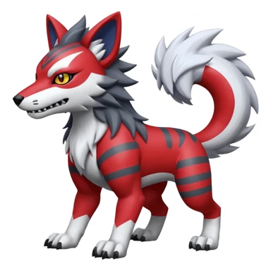 Red and white WereGarurumon-Mightyena-fusion with black markings sticker