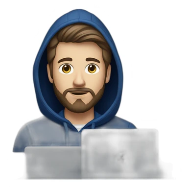 Brown hair white man with a beard typing on apple computer wearing a dark blue nike hoodie sticker