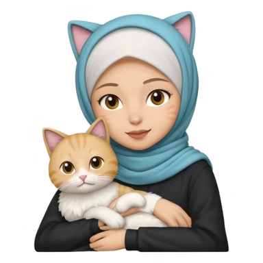 wanita berhijab dengan kucing sticker