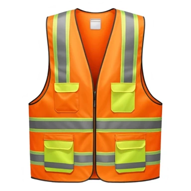 orange safety vest with bright yellow reflective stripes, construction site workwear, emoji style sticker