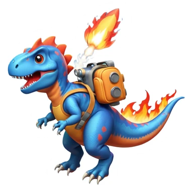 rocket-propelled dinosaur character, cute T-rex, rocket pack on its back, flames and smoke trail, dynamic flying pose, 3D cartoon, mobile game icon style, clean background, no text, no watermark
 sticker