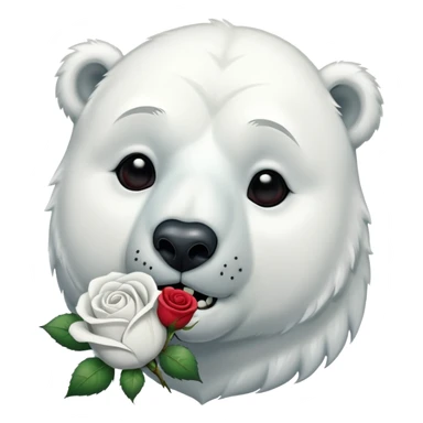a polar bear with kissing face and an accentuated jaw line that is crying with a dead rose next to it sticker