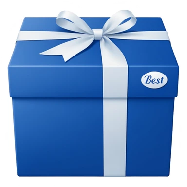 Square royal blue packaging box emoji with no bow, no ribbon, no tag, and no wrapping. Front-facing, clean, flat, minimal, and modern. The words Best Kept written in elegant white cursive on the front. Looks like a sleek branded product box, not a gift or present. sticker