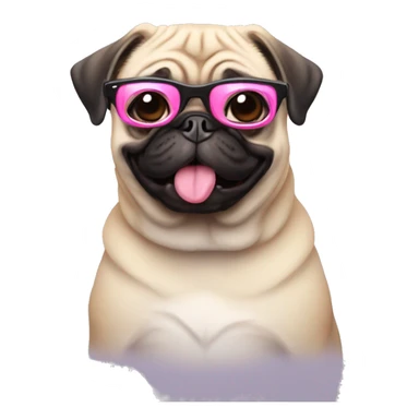 Pug dog with pink glasses  sticker
