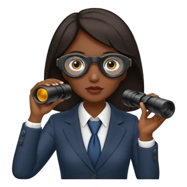 a woman with dark hair in a business attire looking into binoculars sticker