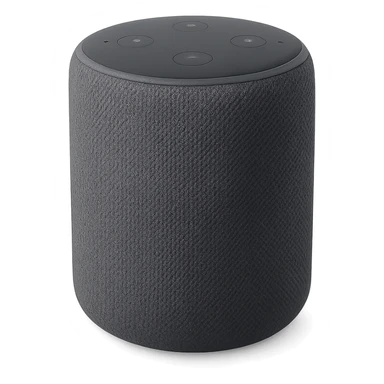 smart speaker, cylindrical, mesh texture, subtle buttons, clean background sticker