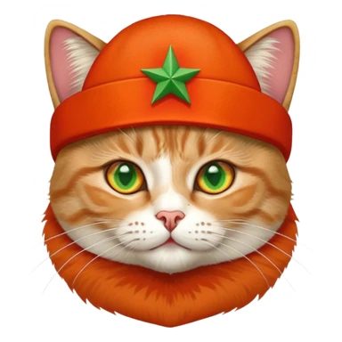 cat wearing soviet ushanka hat with red star and hammer and sickle symbol sticker