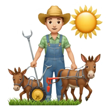 man plowing a field with a plow and a mule, emoji style sticker