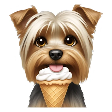 Puppy Yorkie white fur brown around eyes eating ice cream sticker