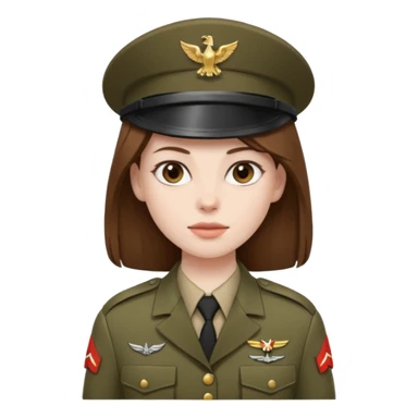 female soldier with pale skin and long, straight, brown hair sticker
