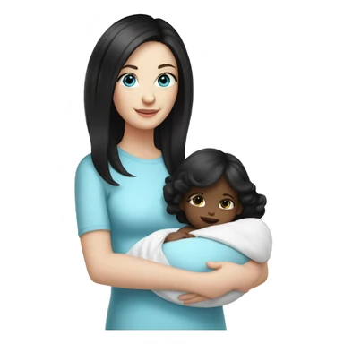 mom holding newborn baby girl with blue eyes white skin and black hair and white skin newborn girl white skin black hair sticker