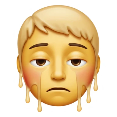 Apple-style emoji person inspired by the Apple melting face emoji (🫠), with a slightly drooping lower face due to heat, solid soft texture, annoyed and exhausted expression, raised eyebrow, unimpressed half-closed eyes, subtle sweat drops, consistent skin color, no dripping or glossy liquid effect sticker