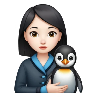 Chinese girl with penguin sticker
