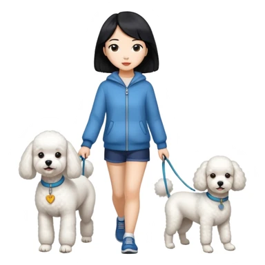 white dog (one poodle) walking with owner (Asian girl with straight black hair) sticker