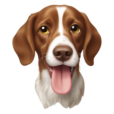 A Brittany spaniel dog eating a deer horn sticker