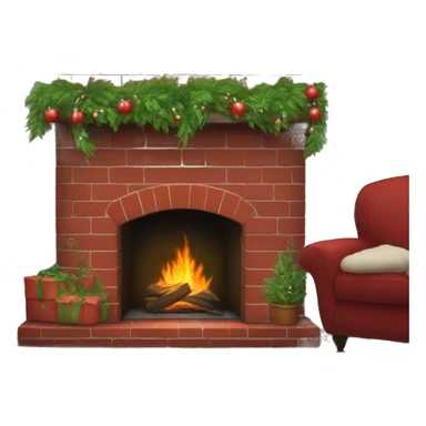 Red brick Fireplace decorated with greenery. stockings hanging  sticker
