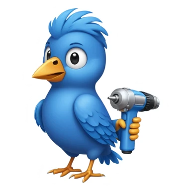 A blue Twitter bird holding a drill sticker