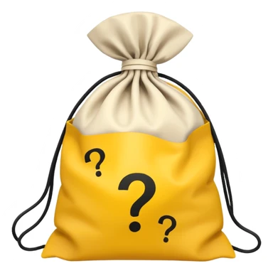 tied bag printed with q&a overstuffed with yellow question marks sticker