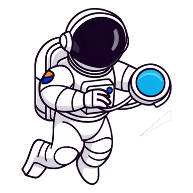 Futuristic astronaut in a high-tech spacesuit, sleek helmet with reflective visor, detailed sci-fi armor, heroic silhouette, dynamic diagonal motion lines sticker