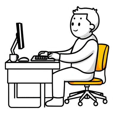 Person sitting at desk with proper ergonomic posture sticker