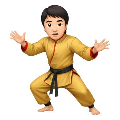 Jackie Chan in kung fu pose with his classic surprised expression, martial arts stance sticker