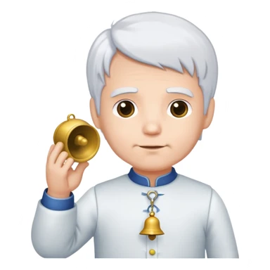 Man in a wheelchair with a bit of white hair expect the tops of his head with nursery dress and a bell on his right hand sticker