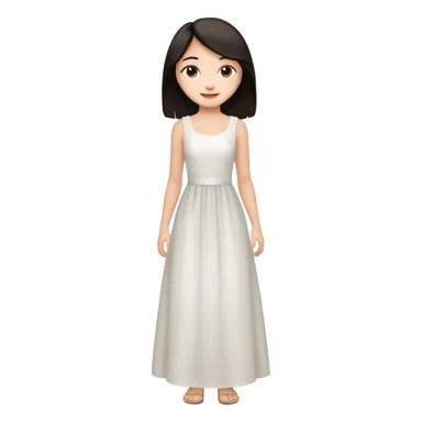 Make an emoji of a slender, full-length girl in an evening white dress with dark hair and brown eyes sticker