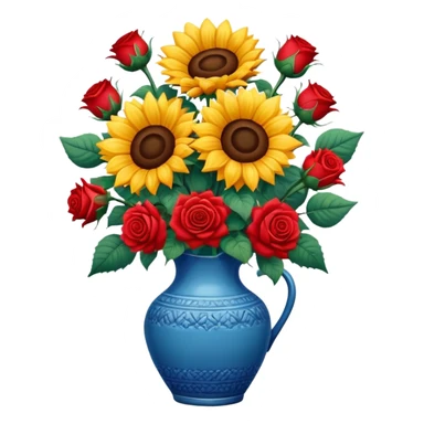 sunflowers and red roses bouquet in a ceramic blue vase sticker