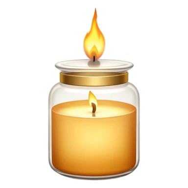 "Minimalist yet detailed emoji of a glass candle jar with a flickering flame, soft gold accents, and a warm glow, evoking a spa-like atmosphere." sticker